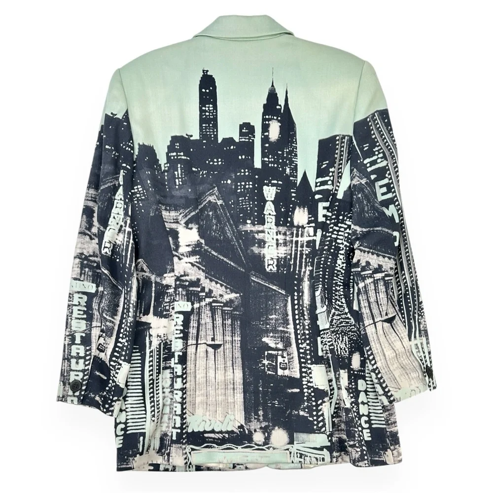 [sold] Vintage Escada Mint Green & Black Skyline Wool Blazer Jacket - Picture 2 of 9